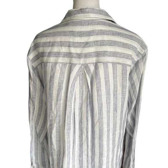 Grayson - The Hero Stripe Tumbled Linen Button Down Shirt Blouse Sz 12/14 - Picture 8 of 12